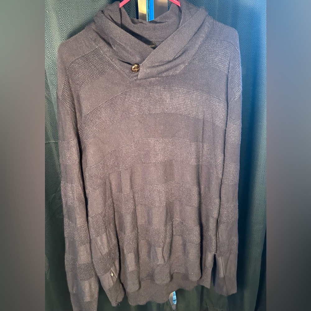 Geoffrey Beene Mens Sweater XL Blue Shawl
Collar Striped Pullover  [K-9]